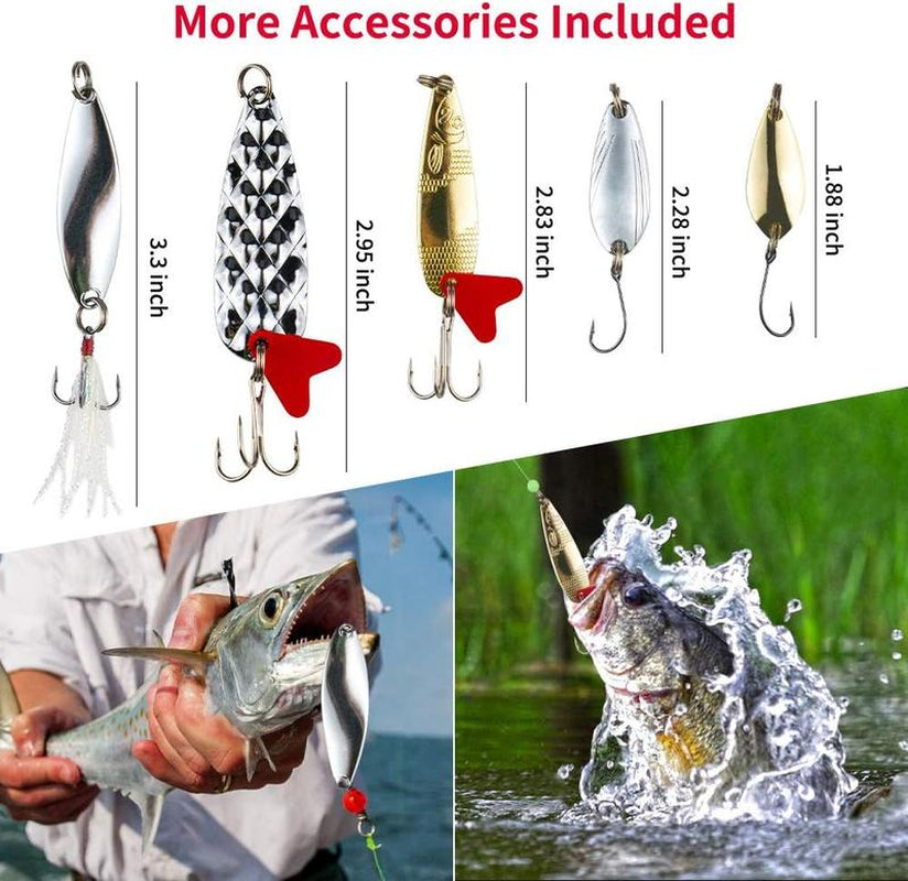 Fishing Equipment, Not Air Force, Freshwater Bait Fishing Gear Set, Trout Fishing Gear Set, Salmon Fishing Accessories Fishing Gear Box, Including Spoon Bait, Soft Plastic Worm