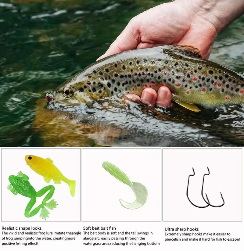 Fishing Equipment, Not Air Force, Freshwater Bait Fishing Gear Set, Trout Fishing Gear Set, Salmon Fishing Accessories Fishing Gear Box, Including Spoon Bait, Soft Plastic Worm